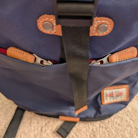Harvest Label Navy Blue Black Leather Detail Fold over Backpack Travel Bag